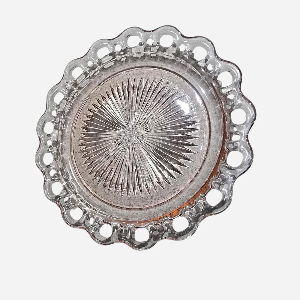 Vintage Anchor Hocking Pink Depression Glass Plate Old Colony Open Lace Edge 10.